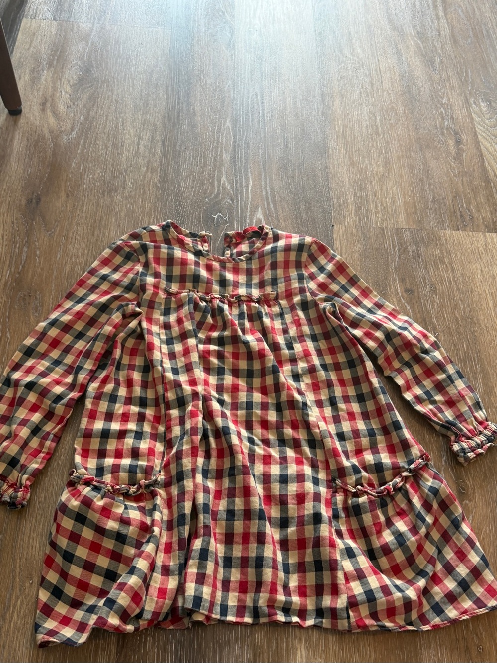 Plaid Long-Sleeve Casual Dress for Girls - Red & Cream